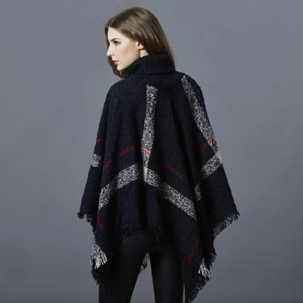 COZY PLAID PONCHO W/ TURTLENECK - Picture 5 of 16